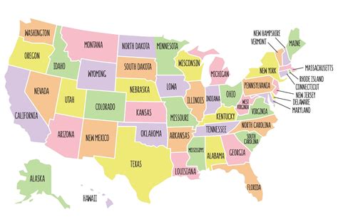 Political Map of USA (Colored State Map) .